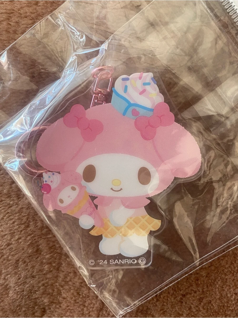 New Sanrio My Melody Acrylic Keychain Charm Sweet Ice Cream Pink Heart Clasp